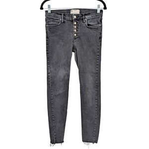 Free‎ People Button Fly Skinny Jeans Raw Hem Washed Black W27